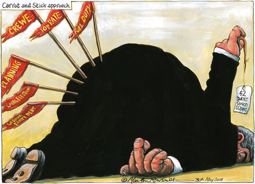 30.05.08: Martin Rowson on Gordon Brown's carrot-and-stick approach